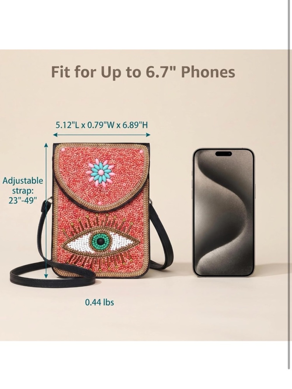 Embellished Beaded Evil Eye Crossbody Bag NWT - Picture 3 of 7